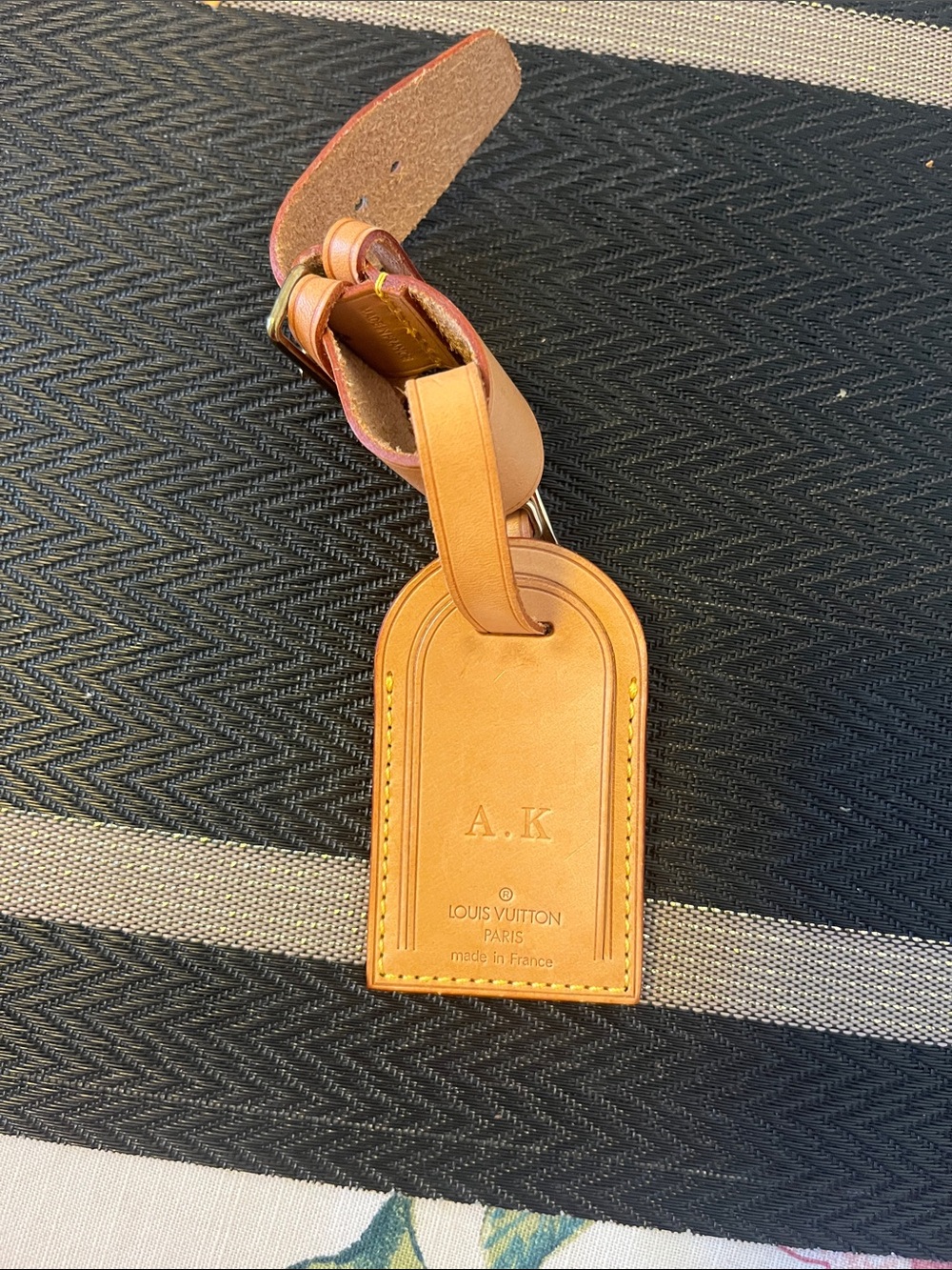 Louis Vuitton Natural Tan Leather Luggage Tag with Initials